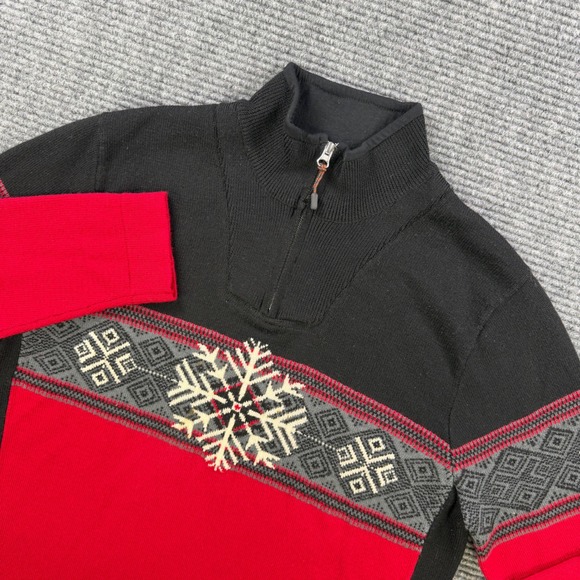 Eddie Bauer Other - Eddie Bauer Sport Mens Medium Red Black 100% Merino Wool Snowflake Sweater